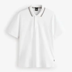 BOSS Penrose Striped Collar Polo Shirt - White